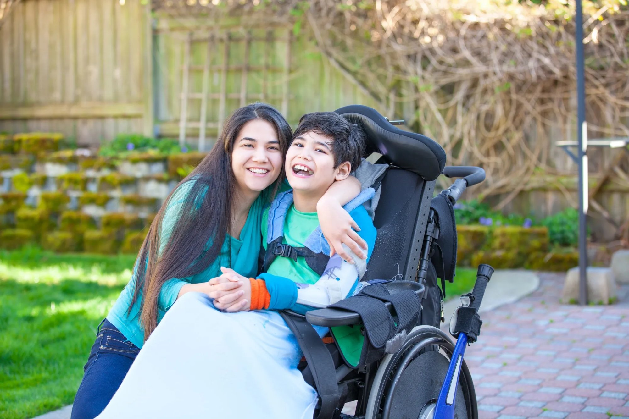 Laughing child with caregiver